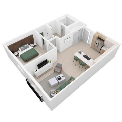 Floor plan for 1 bed, 1 bath, 756 sqft